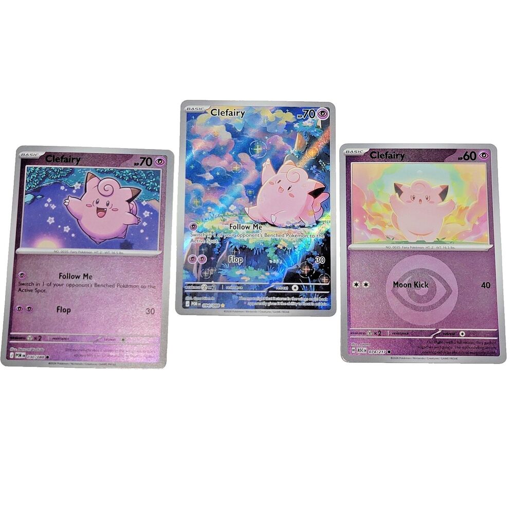 Clefairy Illustration Rare Reverse Holo Set of 3 Collector Bundle -NM Pack Fresh
